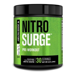 Jacked Factory NITROSURGE Előkészítő kiegészítés - Endless Energy, Instant Strength Gains, Clear Focus, Intense Pumps - NO Booster & Powerful Pretosure Energy Powder - 30 Servings, Arctic White
