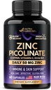 Cink Picolinate 50mg - Cink kiegészítés rézzel, D3-vitamin & B12 - Gyomor Barátság 124; Lassú kiadás - Immuntámogatás és a bőr egészsége - Magas abszorpció BioPerine & C-vitamin & C-vitamin - 60 kapszula