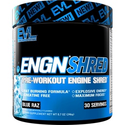 EVL Ultimate Pre Workout Powder - Termogén Fat Burn Support Pretosuring Power Drink lasting energia fókusz és állóképesség - ENGN Shred Intense Creatine Free Pretosure Drink Mix - Blue Raz