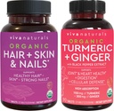 Organic Hair Skin and Nails Vitamins + Organic Turmeric with Black Pepper & Ginger Bundle, Made with Biotin 5000µg for Healthy Hair, Turmeric for Natural Joint Support