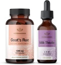 HERBAMAMA Goat 's Rue and Milk Thistle Kit - Bundle of 1200 mg Goat' s Rue Capsules & Milk Thistle Life Detox Drops 2 fl oz - Vegan, Non-GMO, Sugar & Alcohol- Free - 2 Pack