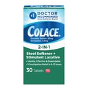 Colace 2-In-1 Stool Softener & Stimulant Laxative tabletta, gyengéd székrekedés enyhítése 6- 12 óra, 30 gróf