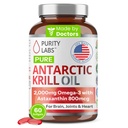 Tisztaság Labs Antarktisz Krill Oil 2000mg Omega3 Astaxanthin 800mcg kiegészítők támogatása Memor- Rich Omega 3, zsírsavak, DHA, EPA & foszfolipidek - 60 Softgels