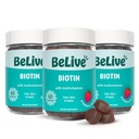 BeLive Biotin Gumies - Skin, Nails & Hair Vitamins with A, C, D, E, B12, Cink, Folate & Inositol, Biotin Supplement for Anti- Aging, Energy & Collagen Boost, Multivitamin Gummies - Equberry A124; 3- Pack