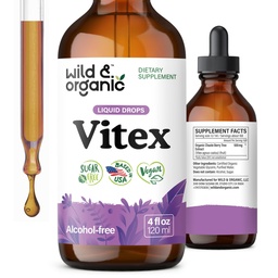 Wild & Organic Vitex Tincture - Vitex Chastberry Supplement for Women - Liquid Chaste Tree Berry Extract for Good Mood - Vegan, Sugar & Alcohol- Free Herb Drops - 4 fl oz