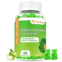 240MG Ginkgo Biloba Gummis mit Ginseng und Magnesium, Ginko Biloba ergänzt Gummis für Gehirn Fokus, Stimmung und Gedächtnis für Erwachsene, 60 Cts