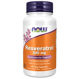 Now Foods Supplements, Natural Resveratrol 200 mg vörös borkivonattal, 60 Veg kapszula
