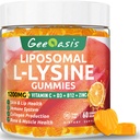 Liposomale L-Lysin-Gummien 1200mg, Lysin Kaubare Ergänzung mit Vitamin C, D3, B12 & Zink für Erwachsene & Kinder, Immun- & Collagen-Unterstützung, Lipide & Haut Gesundheit, Vegan, Natürliche Frucht Geschmack, 60CT