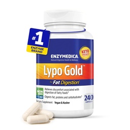 Enzymedica Lypo Gold, High Potency Lipase Digestive Enzimes for Fat Digestion, Supports Alkalmany Bloating Relief & Digestive Health, Keto- Friendly, Vegan, 240 kapszula