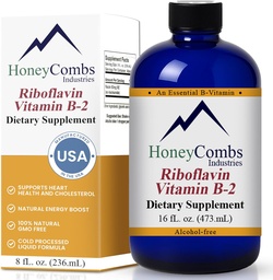 HoneyCombs B2-vitamin Riboflavin kiegészítés folyadék cseppek - magas potencia B2-vitamin férfiak és nők - fenntartása egészséges emésztés, idegrendszer, haj, bőr, köröm - Vegan folyékony vitaminok (16 Fl oz)