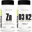 NutraBio Cink Chelate és D3 K2-vitamin Ásványi kiegészítés Bundle - Segíthet a megfelelő növekedés, fejlesztés, immunrendszer, és a csont és szív egészség