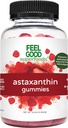 FeelGood Superfoods Astaxantin kiegészítők, 6 mg antioxidáns gumik a bőr és a szem egészségére, Berry Flavor, Vegan, Non-GMO, 60