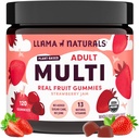 Llama Naturals Multivitamin nők és férfiak számára, Vegan, Organic Gumies D-vitaminnal, C & K, Felnőttek Real Fruit Gumi Vitaminok, Chewable Multivitamin Supplement, Nincs hozzáadott cukornád, Strawberry, 120 Ct