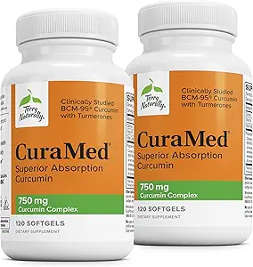 Terry Natural CuraMed 750 mg - Antioxidáns kiegészítés a Brain & Heart Health-hez - Kiegészítés a High- Potency Curcumin Complex-szel - Vese, Máj és Immunrendszeri egészségügyi támogatás - 120 Softgels (2. csomag)
