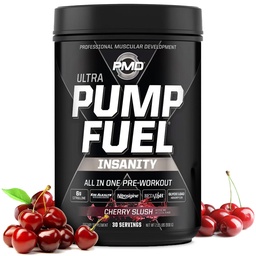 PMD Sports Pump Fuel Ultra Insanity - Premium Pre Workout Powder & Muscle Pump, nagyobb fókusz, Endurance & Recovery, Premium Creatine, Arginine & Beta Alanine - Cherry Slush (30 szerváció)