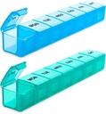 BUG HULL Weekly Pill Organizer Large 2 Packs, Extra nagy utazási Pill Organizers, Pill Box 7 Day, Travel Pill Case, Medicine Pill Organizer for Vitamins, Supplements and Medications (Blue + Green)