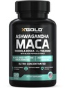 Ashwagandha 5000mg + Maca Root Black, Red, Yellow 4,000mg, Rhodiola & L- Theanine: 30: 1 kivonat Ashwagandha kapszula, 20: 1 kivonat Maca Root kapszula - Kiegészítés férfiak és nők számára