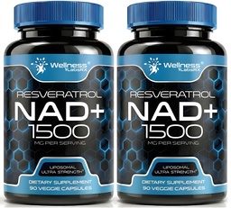 WELLNESS LABSRX NAD kiegészítés, 1500mg - Liposzómás NAD + Kiegészítés Resveratrol, NAD Plus boosting - Support Cellular Health, Stamina & Egészséges öregedés - Ultra Erő kapszula, USA Made - 2 Pack