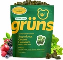 Gruns Felnőtt Sugar- Free Super Greens Gumies - Superfood Gumi Bears Spirulina, Chlorella, Fiber & Prebiotics for Digestive Health, Adaptogen Supplement with 20 Vitamins & Minerals, 2 hetes ellátás