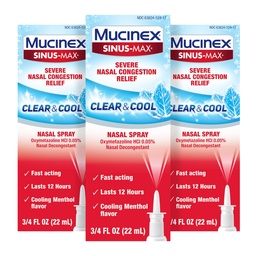 Mucinex Sinus- Max Nasal Spray Decongestant, 12 órás Over- The- Counter Medication Nose Spray Sinus Relief, Nasal Decongestants felnőtteknek, Hűtőmentol, 0,75 Fl Oz (3-as csomag)