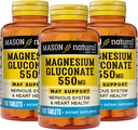 Mason Natural Magnézium Gluconate 550 mg, 300 napos ellátás normál egészséges szív és idegrendszer támogatása, 100 tabletta (3-as csomag)