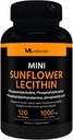 ML Naturals Mini Sunflower Lecithin 1000 mg 120 Softgels, Easy to Swallow, Supports Brain Health. Nem GMO, NSF- Certified & cGMP- Compliant