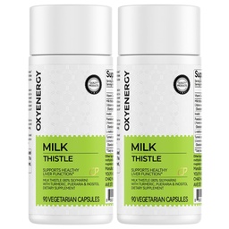 OxyEnergy Silymarin Milk Thistle 300mg kivonat C-vitaminnal, Inositol & Pueraria, máj méregtelenítő és javítási támogatás, antioxidáns támogatás, 90 kapszula, csomag 2
