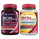 Orvosi receptek Vas 65 mg & Iron Plus Bundle, Egészséges vas szint és véraláfutás, Vas tabletta 60 ct & Vas kapszula 60 t