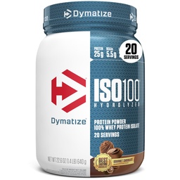 Dymatize ISO100 savófehérje-izolátum, ínyenc csokoládé, 25 g fehérje, 20 szervadékok, 5.5g BCAA, kevesebb, mint 120 Cal., glutén mentes, 1g Fat, 1g cukor, 2g Carb