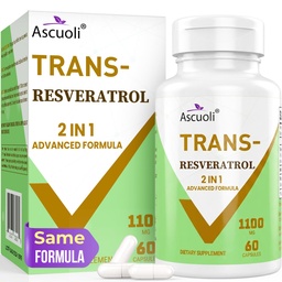 99% Ultra-tisztaság Trans- Resveratrol 1100mg, 3- in1 Advanced Formula Organic Resveratrol Supplement, Max Antioxidant, Anti- Aging, Skin Health, Cell Javítás, Boost NAD +, Immun & Energy, 60 Caps