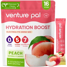 Venture Pal Sugar Free Electrolyte Powder Packets - Liquid Daily IV Hydration Packaets - 124; Electrolytes Drink Mix 5 Vitaminokkal & 7 Electrolytes - 124; Keto Friendly - 124; Non- GMO - 124; Certified Vegan - 124; 16 Sticks