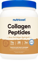 Nutricost Collagen Peptides Powder (csokoládé Mogyoróvaj ízesített) 1 LB - Grass- Fed Collagen hydrolysate, gluténmentes