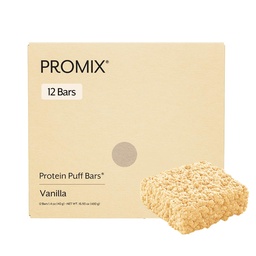 ProMix Nutrition Protein Puff Bars, 12- Pack - Madagaszkár Vanilla - Marshmallow Crispy Treat - Great Tasting & Health On The Go Snack - High Protein & Low Calorie - Non-GMO & Free from Gluten, Soy, & Corn.
