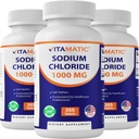 Vitamatic Nátrium- klorid 1000mg - 365 Tabletta Elektrolit Replenisher & Hydration Support - Non - GMO, gluténmentes -3 palackok