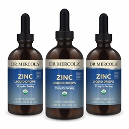 Dr. Mercola Cink folyékony cseppek - Támogatja az Immun & Organic Health - 15 mg szerves cink folyékony cseppek - USDA Organic - NSF Certified - Non-GMO, Gluten- Free & Soy- Free - 3,88 fl oz (3 csomag)