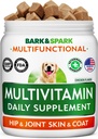BARK & SPARK kutya vitaminok és kiegészítők - Multivitamin rágókezelés kutyáknak - Glucosamine Chondroitin közös támogatás + Omega bőrre és kabátra + probiotikumok - Multivitamin kedvtelésből tartott állatok egészségére - 120Ct