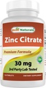 Best Naturals Cink 30 mg-os kiegészítők (mint cink citrát) - cink Vitaminok felnőtteknek Immuntámogatás - 120 tabletta (120 db 1-es csomag)
