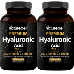 Naturebell 2 Pack Plant Hyaluronic Acid kiegészítők 250mg 25 mg C-vitamin & Biotin 5000mcg, 480 Total Capsultation 124; Essential for Hair Growth, Joint Support, & Hydrating Skin - 124; Non-GMO