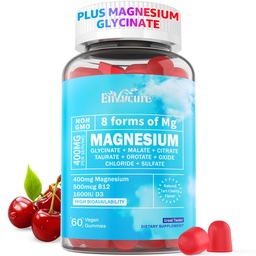 Magnézium gummies 400mg d.m. 124; mint 8 forma Magnézium-glicinát, malát, citrát, taurát, oxid, és több mint 124; Ashwagandha kivonat, D3 & B12 Támogatók a nyugalom, Zzz, Mood, Izom Cramp - Vegan 60 Cts