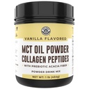 Keto MCT Oil Powder + Collagen + Prebiotikus Acacia Fiber, Vanilla Flavor, 16oz. Grass Fed Collagen, tökéletes Keto, 0 Net Carb, Stevia, Erithritol, Powdered Drink