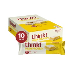 Gondolkozz! Protein bárok, magas fehérjetartalmú snack, Gluten Free, Kosher Friendly, Lemon Delight, Nutrition Bars, 2.1 Oz per Bar, 10 Count (Packaging May Vary)