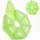 Heti Pill Organizer, 2 Pack Portable Pill Box Medicine case 6 Colors (Seven Day) New Edition for Vitamin / Fish Oil / Pills / Supplements- Arthritis Friendly (Green)