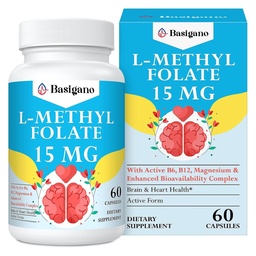 15 mg L metilfolát (5- MTHF) - Aktív folsav - Vitaminokkal dúsított B6 és B12- 60 Vegetáriánus kapszula - Non-GMO, gluténmentes