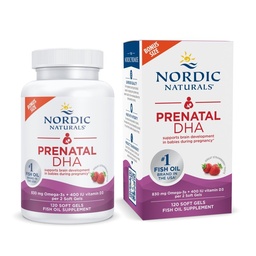 Nordic Naturals Prenatal DHA, Strawberry - 120 Soft Gels - 830 mg Omega3 + 400 NE D3-vitamin - Támogatja az agy fejlődését a babák terhesség és szoptatás alatt - Non-GMO - 60 Servings