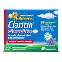 Claritin Gyermekek Allergiás Orvosa, 24 órás Non- Drowsy Lorawsy 5mg Rágótabletta, Antihisztamin gyerekeknek 2 éves és idősebb, Grape Flavored, 40 tabletta