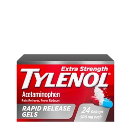 Tylenol Extra Strength Acetaminophen Rapid Release Gels, Extra Strength Pain Reliever & Fever Reducer, Gelcaps with Laser- Filled Holes, 500 mg Acetaminophen, 24