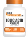 BulkSupplements.com Folic Acid Softgels - B9-vitamin, Folic Acid 1000 mcg, Folate Supplement - Gluten Free, 1 Softgel per Serving, 365 Count (1-es csomag)