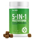 Pet MD 5in1 Dog Multivitamin - 30 Essential Vitamins, Ásványok és Nutritents for Skin & Coat, Hip & Joint, Digestion, Senior Dog & Puppy Vitamins - Glucosamin, Omega 3 6 9, & Probiotics - 60ct