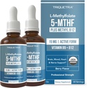 L Metil Folate 15 mg Plus Metil B12 kofaktor - Organic, Berry Flavor, Professional Strength, Liquid Sublingual, Active 5- MTFF Form - Támogatja a hangulatot, homocisztein metilációt, kognúciót (1oz -2 Pack)