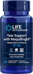 Life Extension Tear Support with MaquiBright ®, 60 mg, Maqui Berry Extract for Dry Eyes, Supports Eye Health, Encourages Tear Production, Gluten- Free, Non-GMO, 1 Napi, Vegetáriánus, 30 kapszula